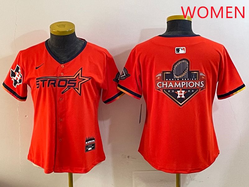 Women Houston Astros Blank Orange Three generations Joint Name 2025 Nike MLB Jersey style 22->women mlb jersey->Women Jersey